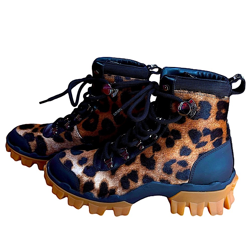 Moncler Cheetah Print Lace Up Boots like new